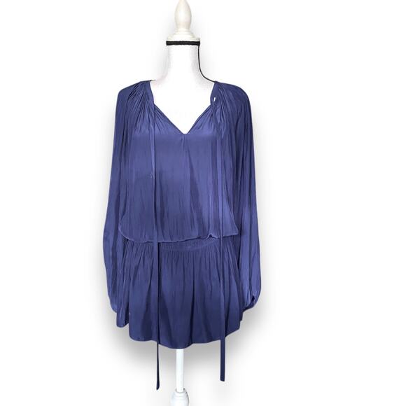 Ramy Brook Paris Blouson Mini Dress Fits Sz S Navy Blue Long Balloon Sleeve Boho